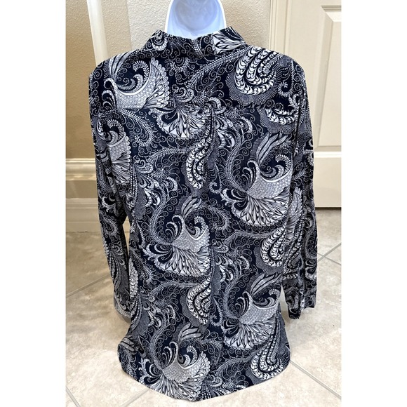 Talbots Floral Ruffle Button Up Shirt Blue Cottage Prairie Long Sleeve Size M - Picture 4 of 9